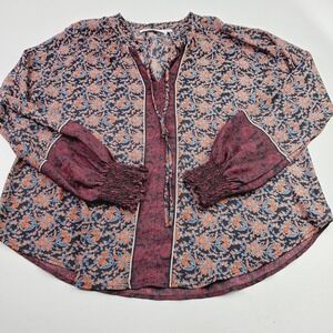 ASTR The Label Womens Large Boho Floral Mixed Print Peasant Top Long Sleeves